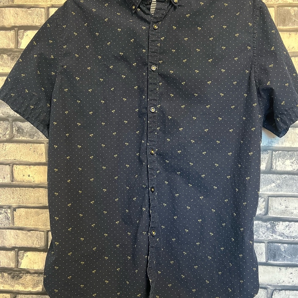 Denim & Flower Ricky Singh Palm Trees/Dots Blue Button Down XL